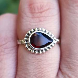 Handmade 925 Sterling <b>Silver</b> January Birthstone <b>Ring</b> Natural <b>Garnet</b> Gemstone in Cute Pear Shape for Women Gift - Product Image 2