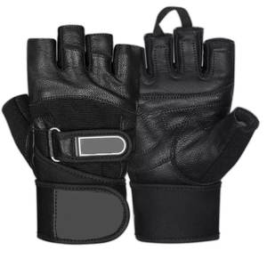 Gants en cuir noir demi-doigt unisexe pour le sport Gants d'haltérophilie de qualité supérieure Fabriqués au Pakistan - Product Image 1