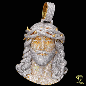 Bling jésus tête pendentif VVS laboratoire cultivé diamant coupe or jaune plaqué pendentif religieux chrétien bijoux pour hommes et femmes - Product Image 2