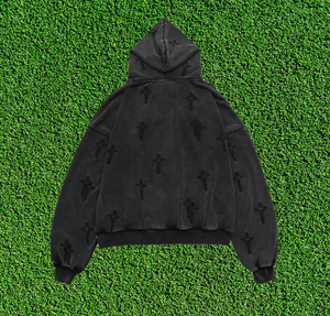 Sweat à capuche d'hiver 100% coton pour hommes, élégant, épais, design bouffée, imprimé en relief, vêtements de rue, teint uni, brodé - Product Image 5