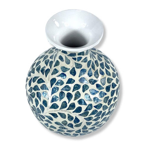 Jarrón de Mosaico de Nácar de Cuerpo Ancho, Jarrón de Flores Artístico de Lujo, Hecho a Mano, Redondo, con Incrustaciones de Perlas, Centro de Mesa Decorativo para el Hogar - Product Image 2