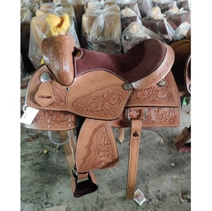 Tambor de sillín de barril de caballo occidental de cuero genuino marrón tallado a mano diseño Floral fabricantes teñidos LLT asiento suave ligero - Product Image 1