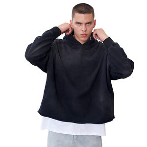 เสื้อมีฮู้ดฮิปฮอปโอเวอร์ไซส์ผ้าฟลีซผ้าฝ้าย100% ทรงโอเวอร์ไซส์ฮิปฮอปเสื้อมีฮู้ดฟอกสีแบบวินเทจปรับแต่งโลโก้ได้ - Product Image 1