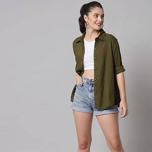 Nouvelles femmes de haute qualité décontracté perdre la coupe couleur verte chemises en jean grande taille décontracté coton Denim chemises créatif Denim Looks - Product Image 2