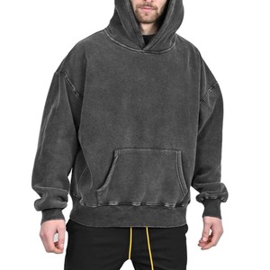 เสื้อฮู้ด French Terry สำหรับทุกเพศเสื้อมีฮู้ดผ้าคอตตอนแบบหนาเปิดไหล่หนาสำหรับสตรีทแวร์ผ้าฝ้าย100% สำหรับฤดูหนาวผ้าย้อมสีเรียบจำนวน2ชิ้น - Product Image 1