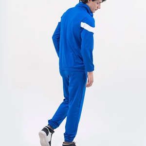 Ensemble de survêtement athlétique bleu royal pour homme, veste à col montant zippée avec bande blanche sur la poitrine et pantalon de jogging assorti, vêtements de sport - Product Image 5