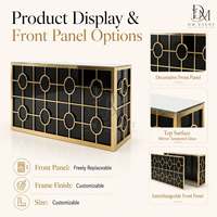 Table de banquet de luxe noire et or en acier inoxydable avec panneau circulaire à grille, plateau en verre trempé miroir amovible