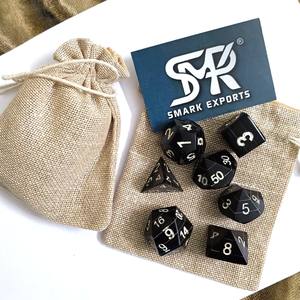 Handcrafted Engraved Eco-Friendly Black Gemstone Square Dice Set for <b>DND</b> RPG Tabletop <b>Games</b> with White Numbers and Storage Pouch - Product Image 3