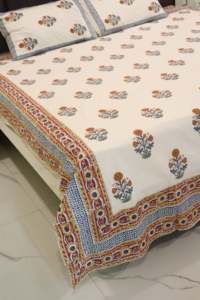 Sábanas de diseñador de estilo Rajasthani 100% algodón orgánico patrón de flores amarillas edredones ropa de cama decoración hecha a mano en la India - Product Image 2