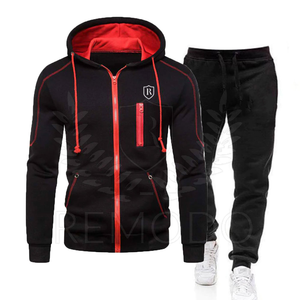 ชุดกีฬาผ้าฝ้ายสำหรับผู้ชายวิ่งจ๊อกกิ้งเข้ารูปฟุตบอล2ชิ้นมีซิป - Product Image 1