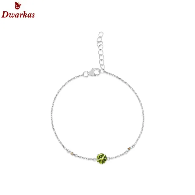 Jewelry manufacturer custom classic design 925 sterling silver natural peridot round shape cut gemstone bracelets