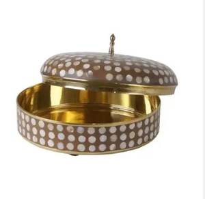 Most Selling Round Mother of Pearl Inlay Stainless Steel Serving <b>Casserole</b> Food Serving Hot Pot Table Ware Food Warmer - Product Image 2