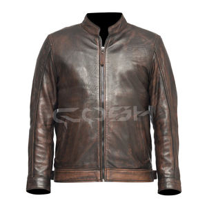 เสื้อแจ็คเก็ตหนังแท้สีน้ำตาลโบราณทรงสลิมฟิตสำหรับผู้ชาย COSH |   ซิป YKK แบบทำมือสไตล์วินเทจสำหรับรถคาเฟ่เรเซอร์ - Product Image 1
