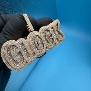 Pendentif Hip Hop en Argent 925 avec Lettre Initiale en Moissanite Baguette et Ronde Glacée pour Unisexe, Bijoux Fins, Pendentifs et Breloques - Product Image 5