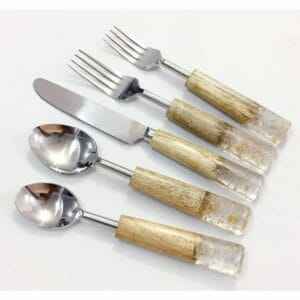 Juego de Cubiertos Hechos a Mano al por Mayor, Ecológicos, de Madera de Acacia y Latón, Tipo Portátil, Juego de Vajilla, Utensilios - Product Image 3