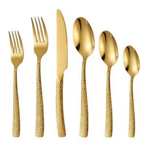 Ensemble de couverts en métal au design unique avec poignée martelée plaqué or pour la maison et le mariage, ensemble de couverts de table - Product Image 1