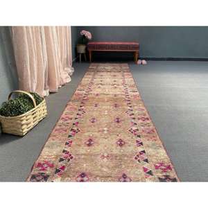 Vintage Turkish Rug, 2.9x13.5 ft <b>Runner</b> Rug, Brown <b>Red</b> Animal Print Rug - Product Image 4