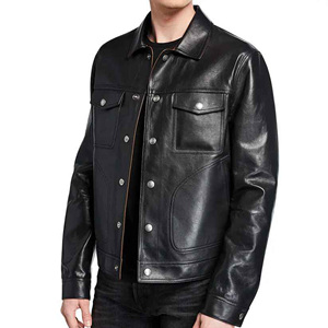 2025 nouveau Style hommes hiver chaud manteau personnalisé OEM noir cuir veste véritable fourrure Polyester doublure fermeture éclair décoration plaine teint - Product Image 2