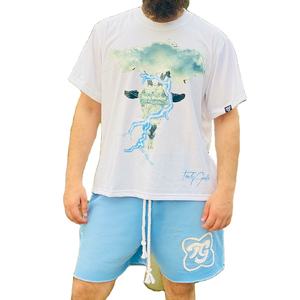 Custom <b>Men's</b> Streetwear Applique Heavyweight 2-Piece Summer Breathable <b>T</b>-<b>Shirt</b> <b>Shorts</b> <b>Set</b> with Digital Print Distressed Patch - Product Image 1