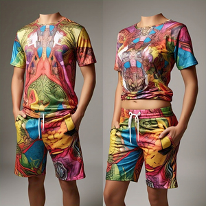 Sublimación personalizada camiseta pantalones cortos conjunto de secado rápido para hombres 100% poliéster impresión pantalones cortos conjuntos verano playa camiseta pantalones cortos de dos piezas - Product Image 2