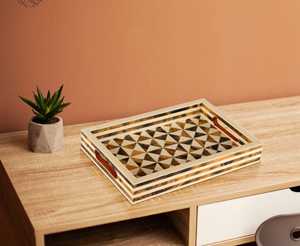 Plateau de service en incrustation d'os fait à la main Golden Mirage Artisanat artistique pour la décoration de table, la salle à manger et les cadeaux de maison de luxe durables - Product Image 1