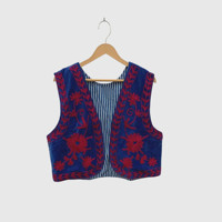 Gilet en velours brodé floral sans manches, style Prairie Chic, fait main, haut de printemps pour femme, col en V, doublure en coton