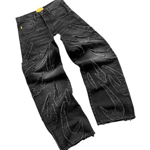 Factory Wholesale Men's Trendy Designer Slim Fit Jeans Black Ripped Denim Washed Long Pants Mid Waist Casual Straight Style - Product Image 2