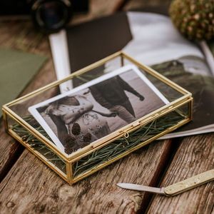 Handmade Brass & Glass Decorative <b>Box</b> Elegant Clear Rectangular Keepsake Case for Scroll Wedding Favors Flower <b>Gift</b> Packaging - Product Image 5