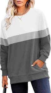 <b>Grey</b> Crewneck Fall Streetwear <b>Sweatshirts</b> for Women Trendy Plain Long Sleeve Pullover Tops with Pockets Front Logo 100% Cotton - Product Image 3