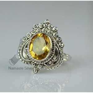 Handmade 925 Sterling <b>Silver</b> Women's <b>Statement</b> Heart Shape <b>Ring</b> Natural Citrine Yellow Gemstone Gift Her Elegant Oval Cut <b>Ring</b> - Product Image 4