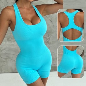 Yoga 2 Piece Shorts Set Fitness Sports Elastic Gym Clothing Solid Washed Vintage 100% Cotton Breathable Quick Dry - Product Image 2