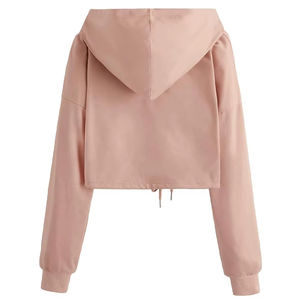 Sudadera Corta de Algodón con Capucha para Mujer, Estilo Urbano, Manga Larga, Hombros Caídos, con Logotipo Frontal, Venta al Por Mayor - Product Image 6