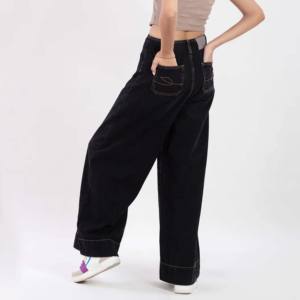 Pantalon droit en jean pour femme, taille mi-haute, poche, respirant, écologique, séchage rapide, streetwear, jean à devant plat, OEM - Product Image 5