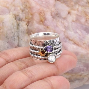 925 argent estampillé mode argent améthyste Spinner anneau 925 solide en argent Sterling à la main pierre précieuse meilleur Design bijoux classiques - Product Image 4