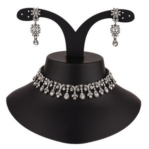 Indian Traditional Jewellery Floral Rhinestone Crystal Wedding <b>Bridal</b> Necklace Wholesale Dangle <b>Earring</b> Jewellery Set, Gray - Product Image 2