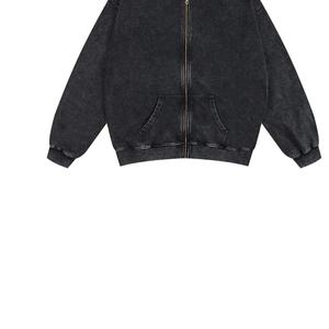 Vente en gros de sweat à capuche pour homme 100% coton 400gsm délavé vintage avec logo imprimé numérique fermeture éclair et tissage au crochet éponge - Product Image 5