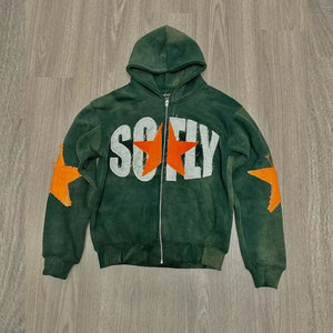 Sweat-shirt pour homme imprimé et brodé directement sur le vêtement, en molleton de coton, avec un design délavé et brodé - Product Image 2