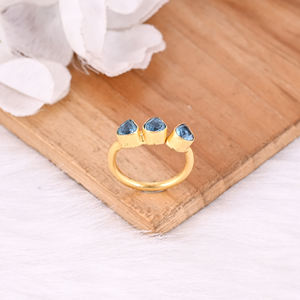 925 Sterling Solid Silver Natural Blue Topaz Gemstone Yellow Gold Plated Eternity Style handmade Designer Ring Wedding Gifts - Product Image 4