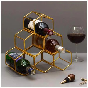 ชั้นวางไวน์โลหะชุบทอง6ขวดสำหรับวางขวดไวน์บนโต๊ะในบ้านและโรงแรม - Product Image 3
