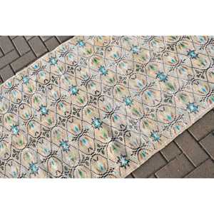 Alfombra Turca Vintage de 3.37x6.6 pies, Alfombra Decorativa, Alfombra con Diseño Floral Azul - Product Image 5