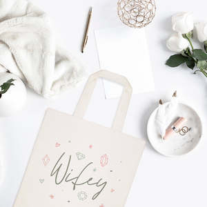 Wifey Wedding Cotton Canvas Tote Bag with Open Gemstone Closure for Special Occasions - Product Image 3