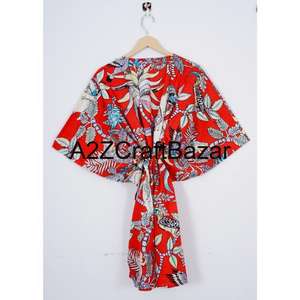 Caftán de Mujer 100% Algodón con Estampado Floral, Vestido Casual Coreano con Mangas para Dormir, Usar en la Playa, Bikini Ligero y Natural - Product Image 5