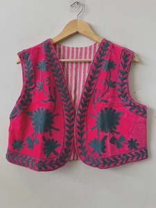 <b>Red</b> Suzani Vest Boho Embroidered Waistcoat Gift For Her Sleeveless Ethnic <b>Jacket</b> Festival Boho Clothing Artisan Embroidery Vest - Product Image 4