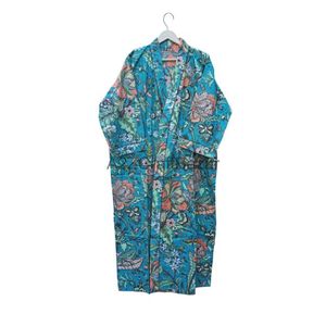 Peignoir indien fait main 100% coton pour femmes, imprimé floral, doux et confortable, robe de bain, cadeau pour elle - Product Image 5