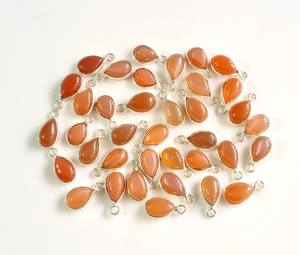 Calidad superior 925 Plata de Ley 7x9mm Natural melocotón piedra lunar cabujón pera bisel ajuste fino encanto conectores hacer collar - Product Image 3