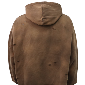 เสื้อฮู้ดผู้ชายแบบสวมหัวมีฮู้ดขาดสีน้ำตาลโอเวอร์ไซซ์เสื้อสเวตเชิ้ตผ้าคอตตอนมีฮู้ดเสื้อแนวสตรีทธรรมดาเสื้อโลโก้ออกแบบได้ตามต้องการ - Product Image 6