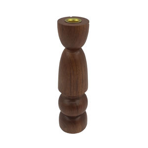 Bougie en bois pilier support décoration de la maison en bois et métal marron pièce maîtresse Design moderne bougeoir - Product Image 5