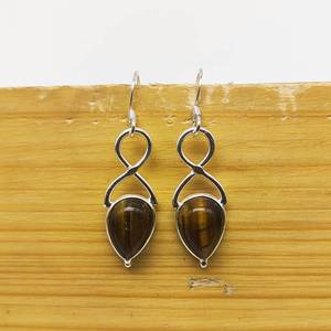 Boucles d'oreilles en argent Sterling 925 de qualité supérieure avec pierre précieuse oeil de tigre naturel poire 6x9mm élégant cadeau de fête de dame - Product Image 1