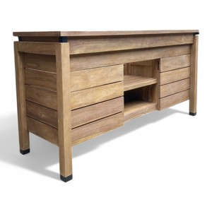 Tocador de almacenamiento de lavabo rústico de pie de suelo de madera de teca maciza hecho a mano de estilo europeo, armario de baño de doble fregadero Natural - Product Image 5