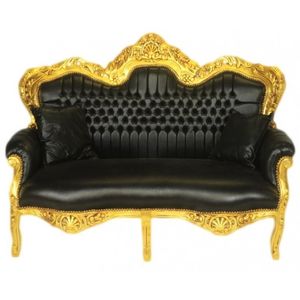 Lujoso sofá de 2 plazas de piel sintética de caoba tallada a mano con hoja de oro para espacios de vida elegantes - Product Image 1